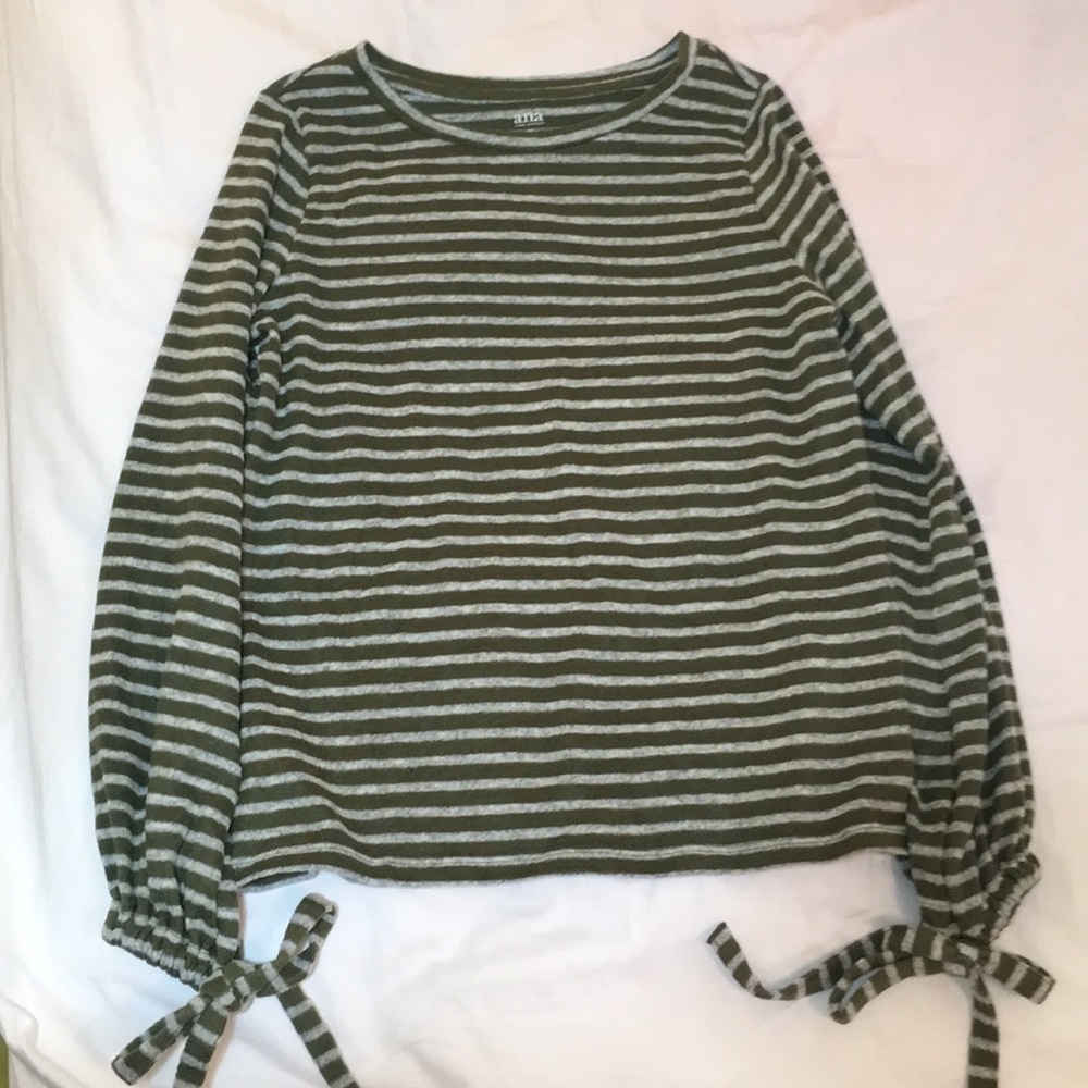 Green and grey striped sweater